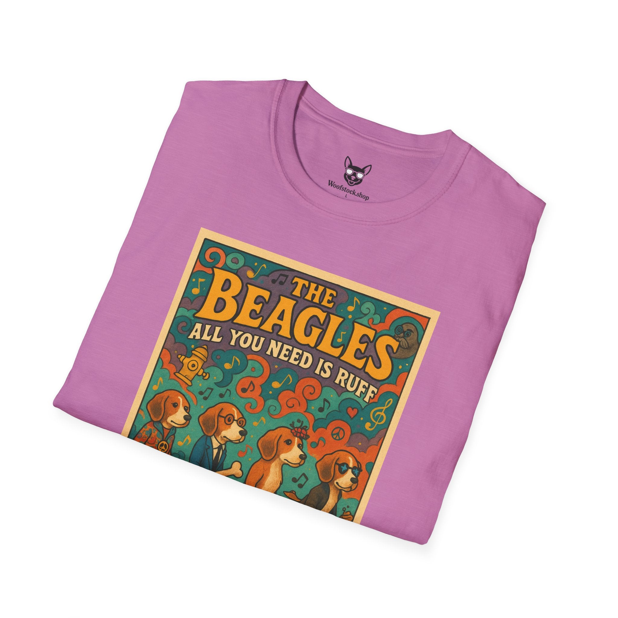 The Beatles Concert Poster Dog Parody Unisex Softstyle T-Shirt -- Funny Dog Concert Tee for Music and Dog Lovers